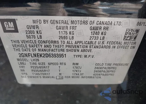 2013 Chevrolet Equinox 2Lt z USA, uszkodzony, nr VIN 2GNFLNEK2D6393951